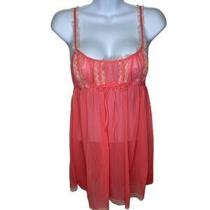 Victoria’s Secret Lightweight Sheer BabyDoll Chemise Nightie Coral Cream Medium